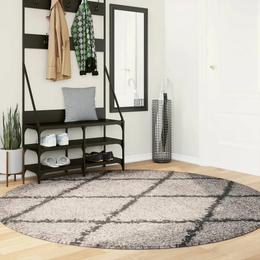 vidaXL Tapete shaggy de pelo alto PAMPLONA Ø 200 cm bege e antracite