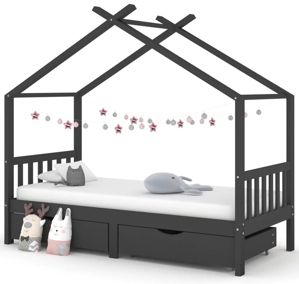 Cama p/ crianças c/ gavetas 90x200 cm pinho maciço cinza-escuro