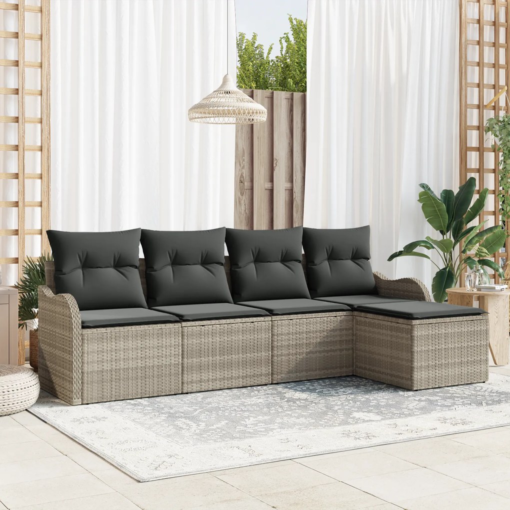 Conjunto de Sofá para Jardim com 5 Peças e Almofadas - Vime PE Cinza C