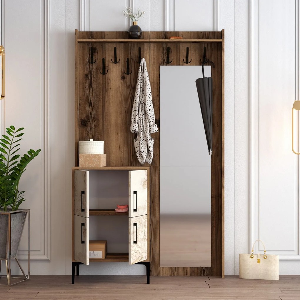 Hall Stand Berlin BC – Nogueira e Branco – 120x200x35 cm