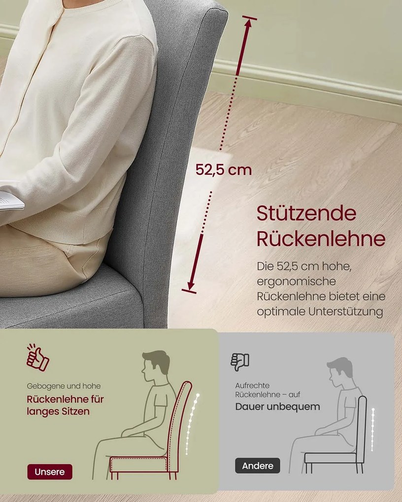 Conjunto de 2 cadeiras de sala de jantar com encosto alto e almofada confortável cinzento