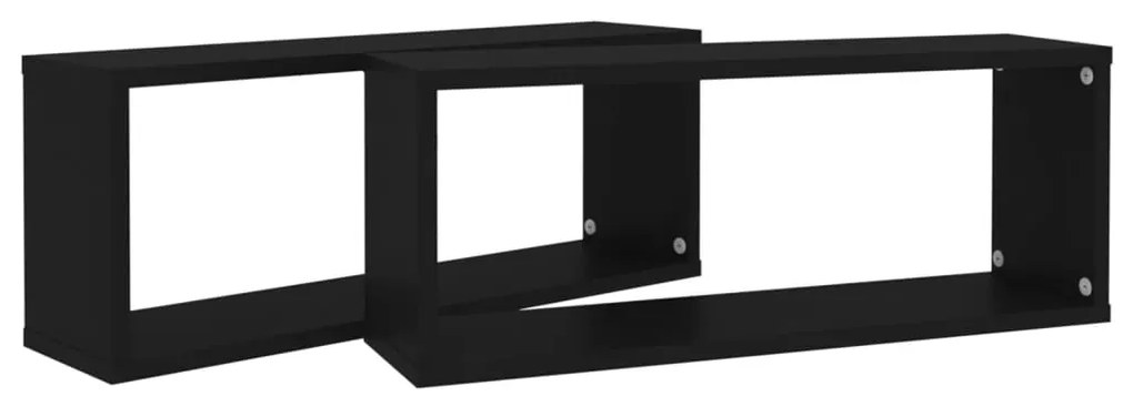 Prateleiras parede forma de cubo 2 pcs derivados madeira preto