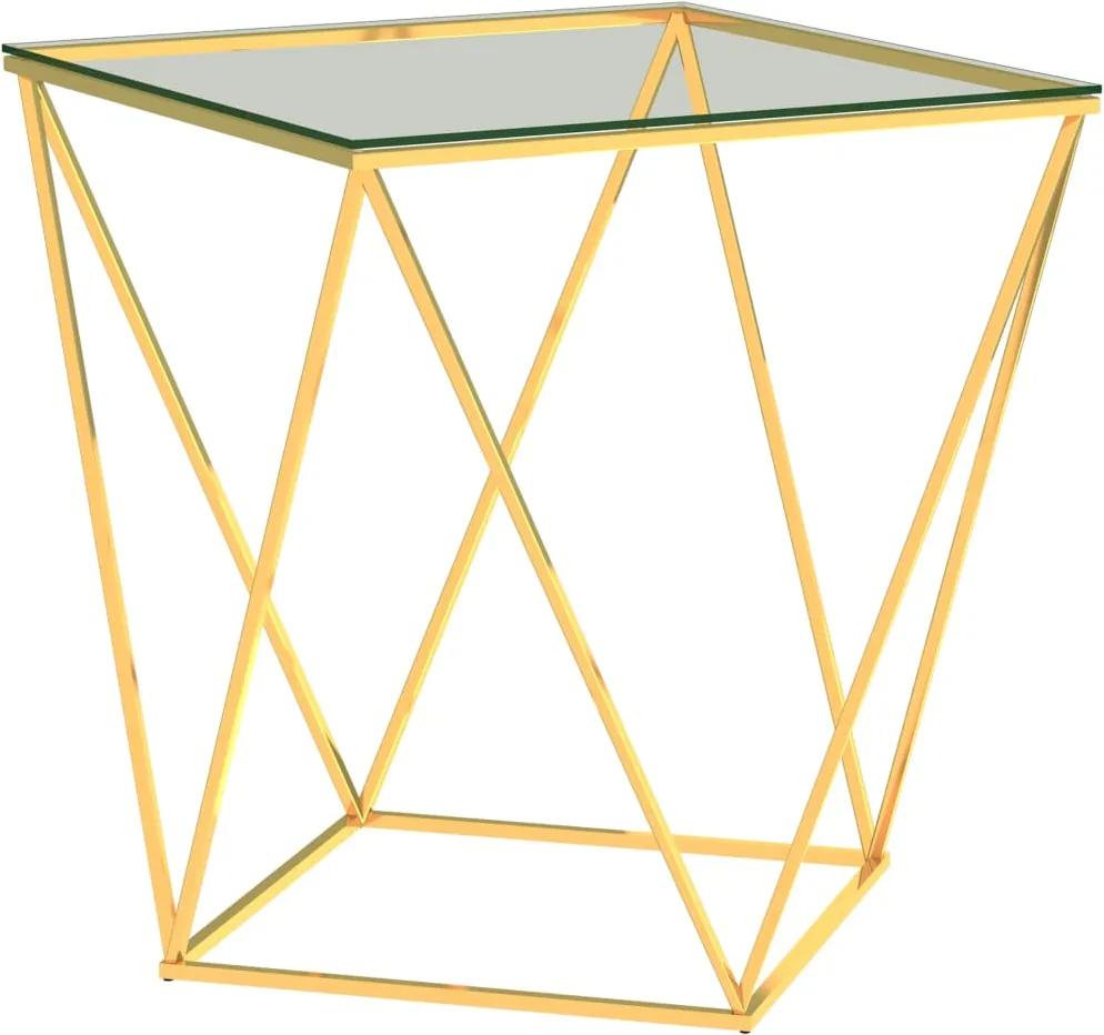 Mesa de centro 50x50x55cm aço inoxidável dourado e transparente