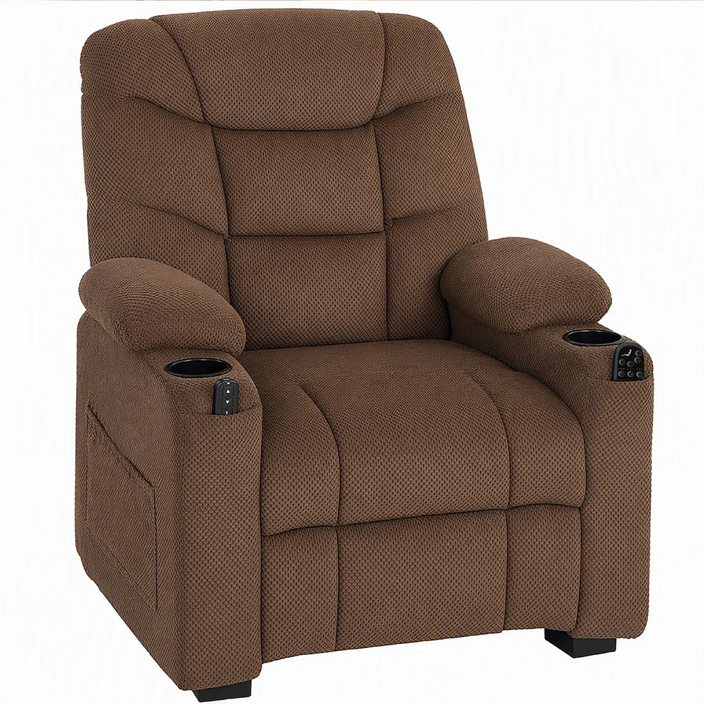 HOMCOM Cadeirão Relax Reclinável Elétrico com Calor Lombar Massagem Vibratória Motor Silencioso Função Memória Bolsos e USB Castanho | Aosom Portugal