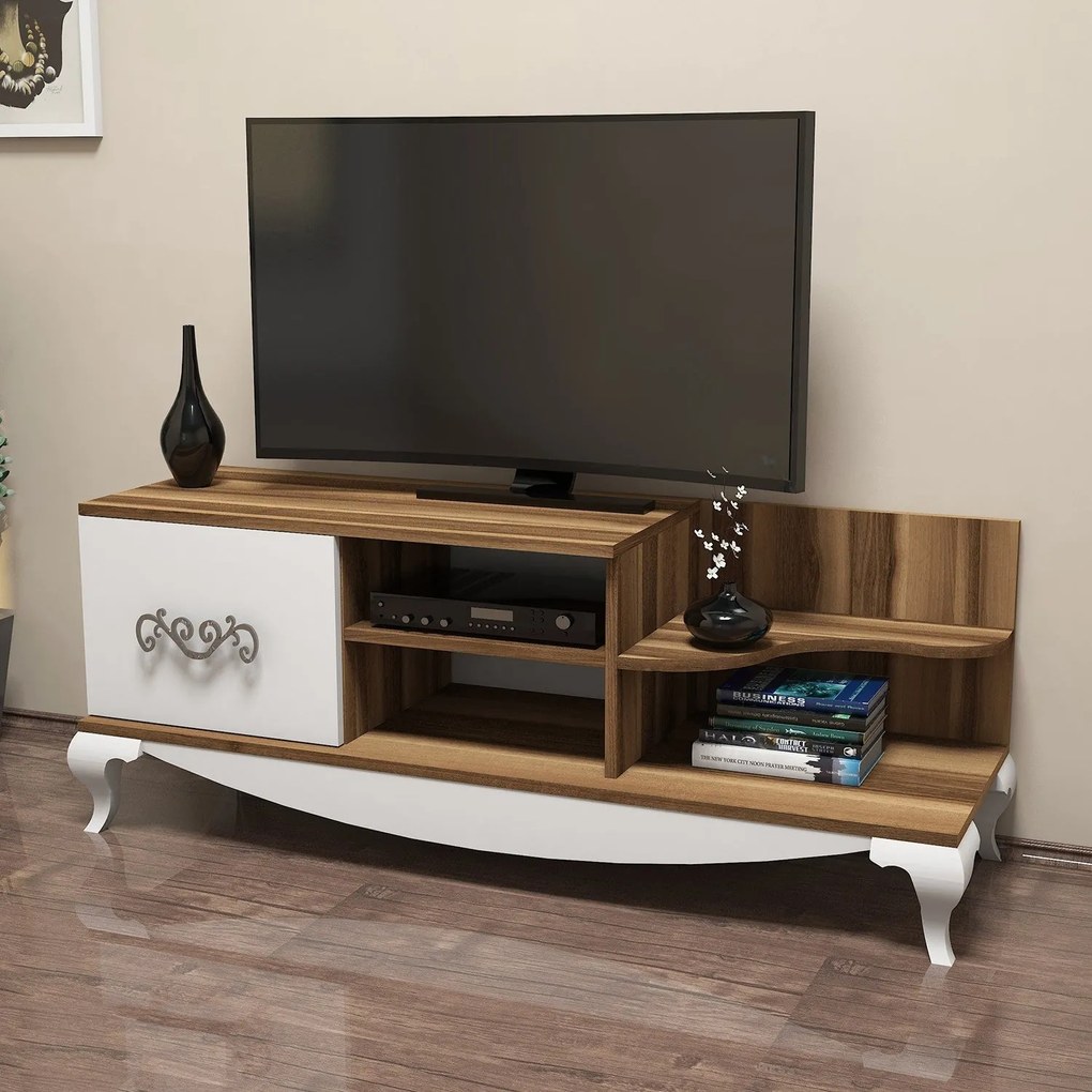 Móvel TV Sultan – Walnut &amp; Branco – 130 cm x 50,6 cm x 45 cm