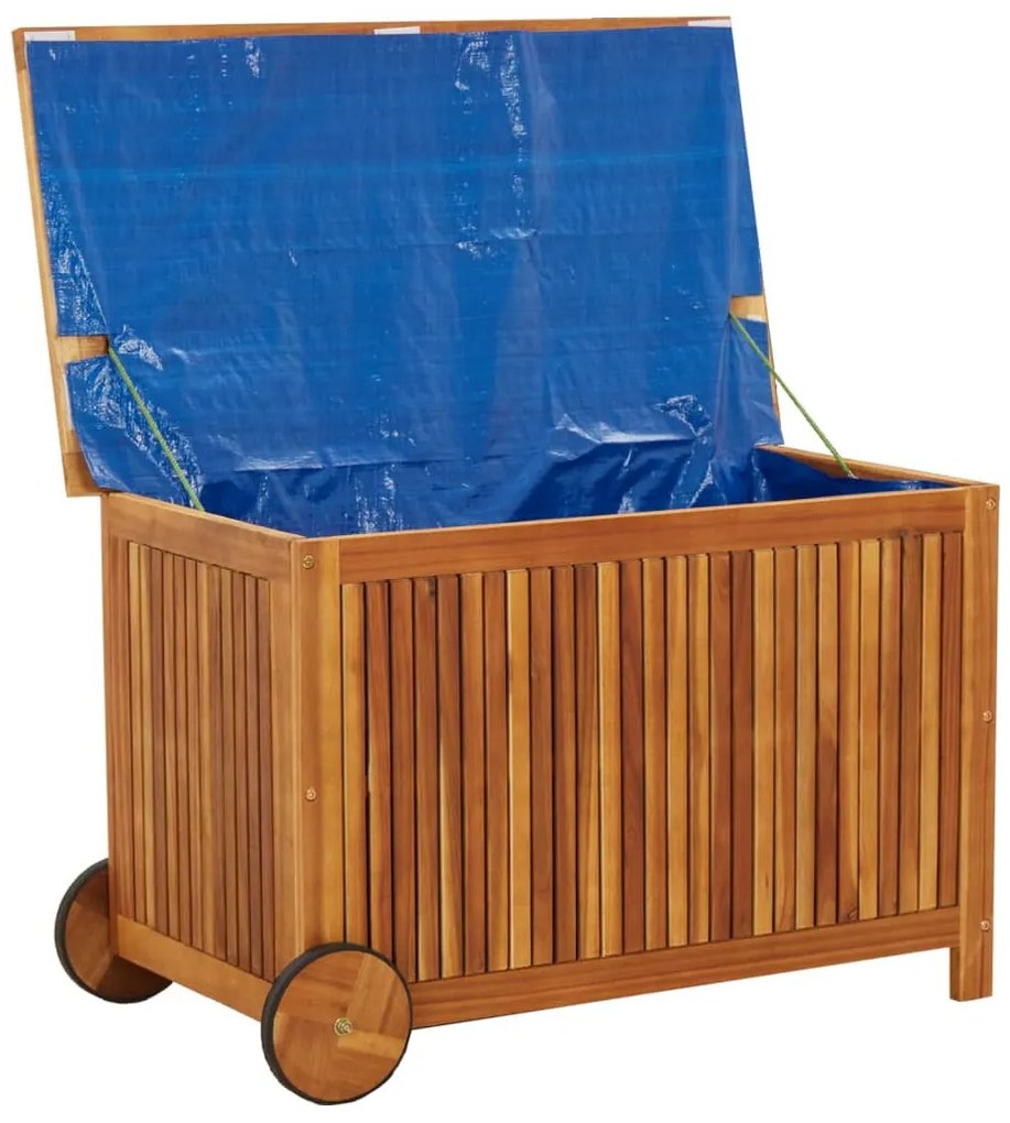 Caixa arrumação jardim c/rodas 90x50x58cm madeira acácia maciça
