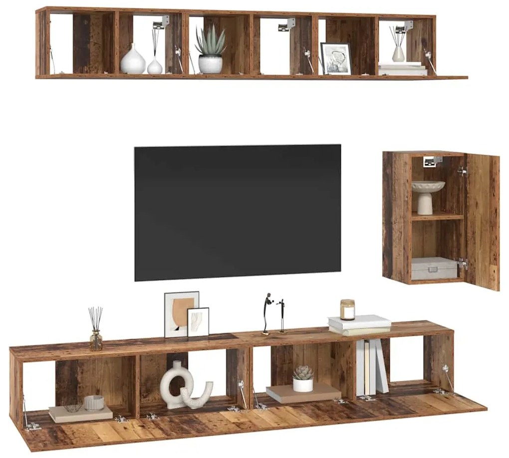 Conjunto de móvel de TV 6 pcs Madeira antiga Standard Médio