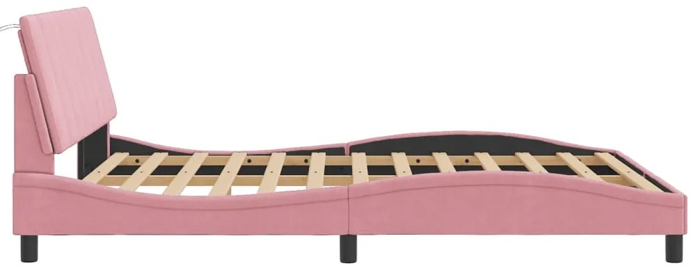 Estrutura de cama c/ luzes LED 160x200 cm veludo rosa