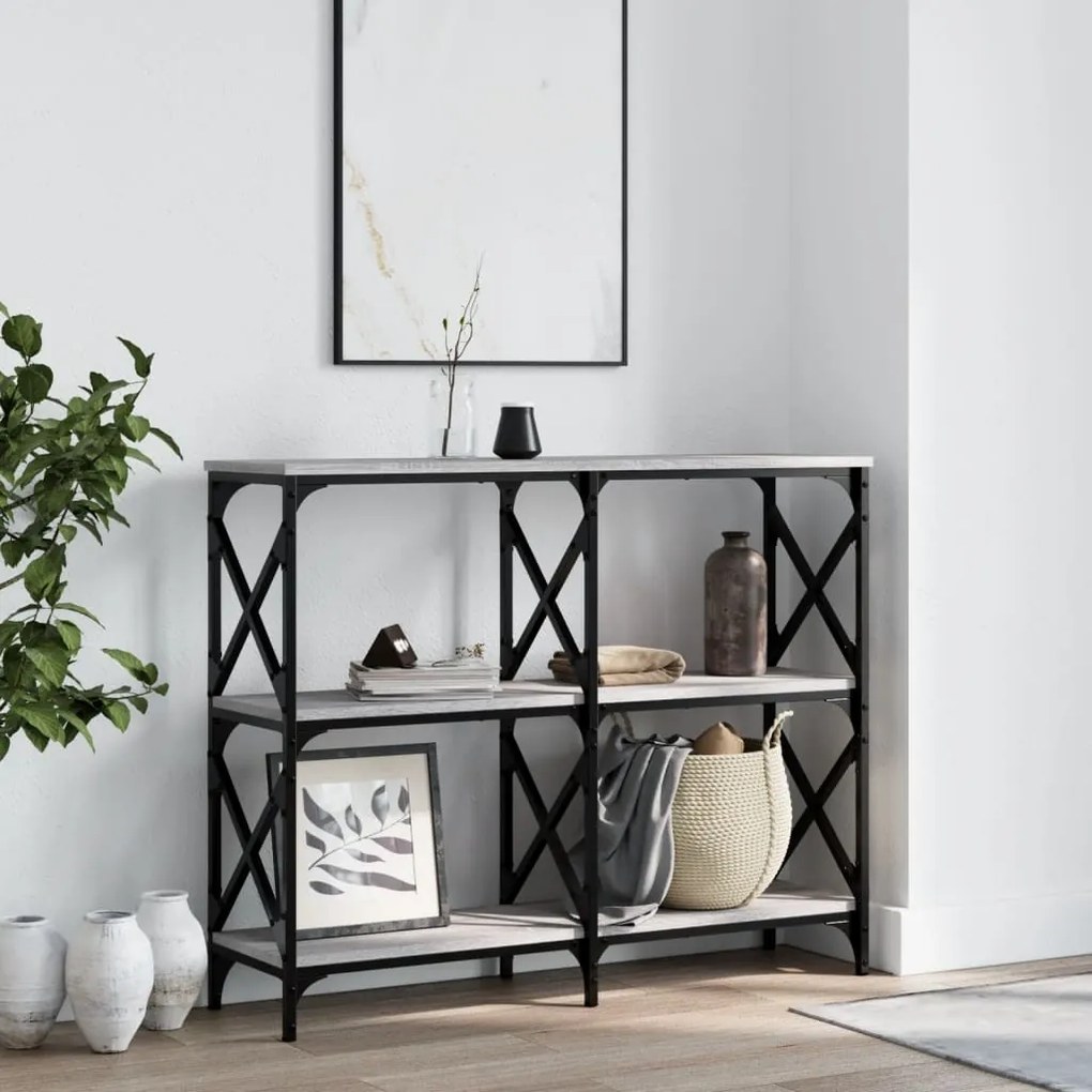vidaXL Mesa consola 100x28x80,5cm derivados de madeira cinzento sonoma