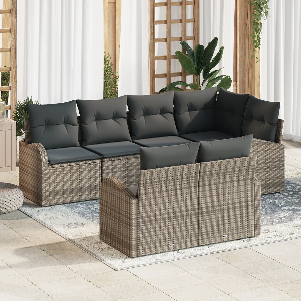 Conjunto de Sofá de Jardim vidaXL de 7 Peças com Almofadas Rattan Poli