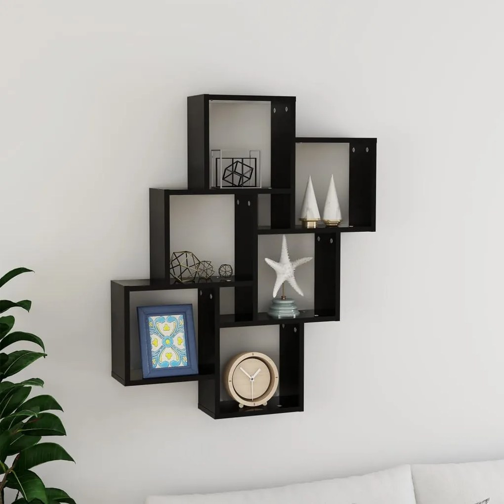 vidaXL Estante de parede cúbica 78x15x93 cm derivados de madeira preto
