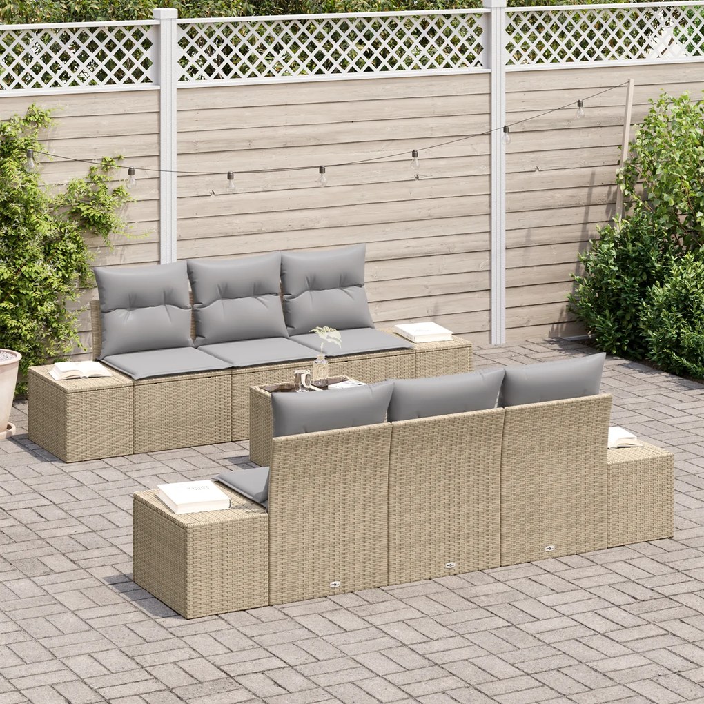 Conjunto de Sofás de Jardim de 7 Peças com Almofadas Bege em Rattan Si