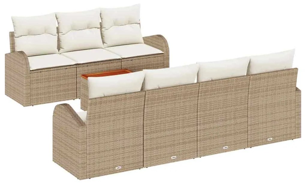 Conjunto de Sofá de Jardim com 8 Peças e Almofadas Bege em Rattan Sint