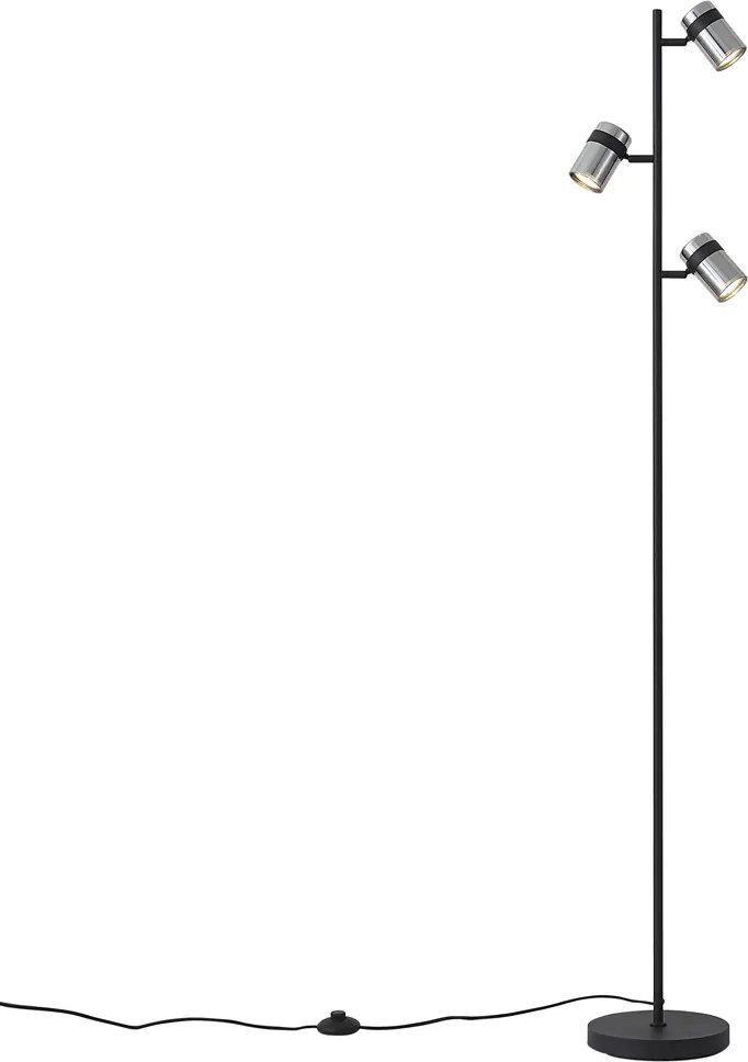 Candeeiro de pé moderno preto com vidro fumado 3-luzes - Gianni
