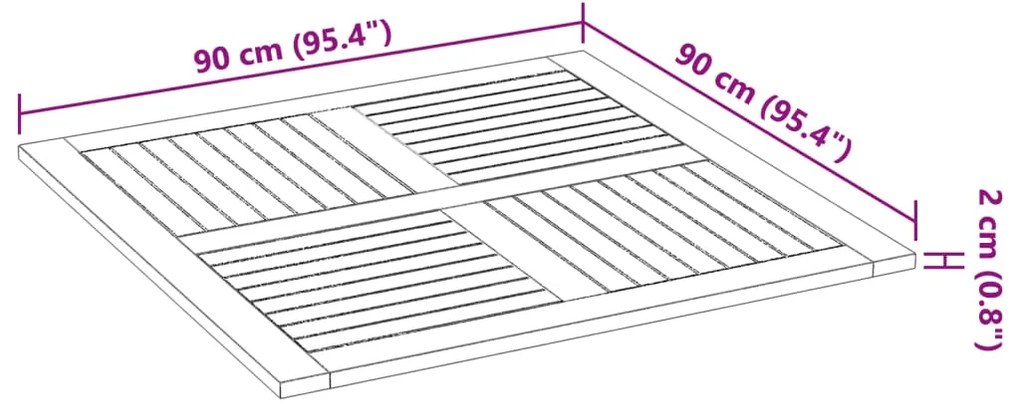 Tampo de mesa quadrado 90x90x2,2 cm madeira de acácia maciça