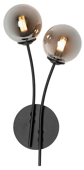 Candeeiro de parede moderno preto 2 luzes com vidro fumê - Atenas