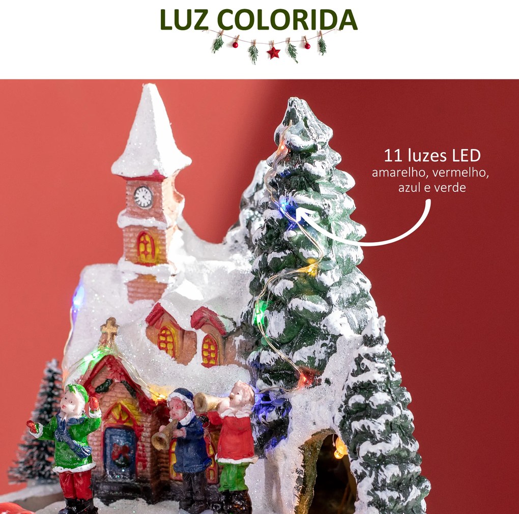 HOMCOM Aldeia de Natal Cena de Decoração Natalícia Iluminada com Luzes LED Trem Giratório e Música Decoração de Natal 20x19,5x20cm Multicor