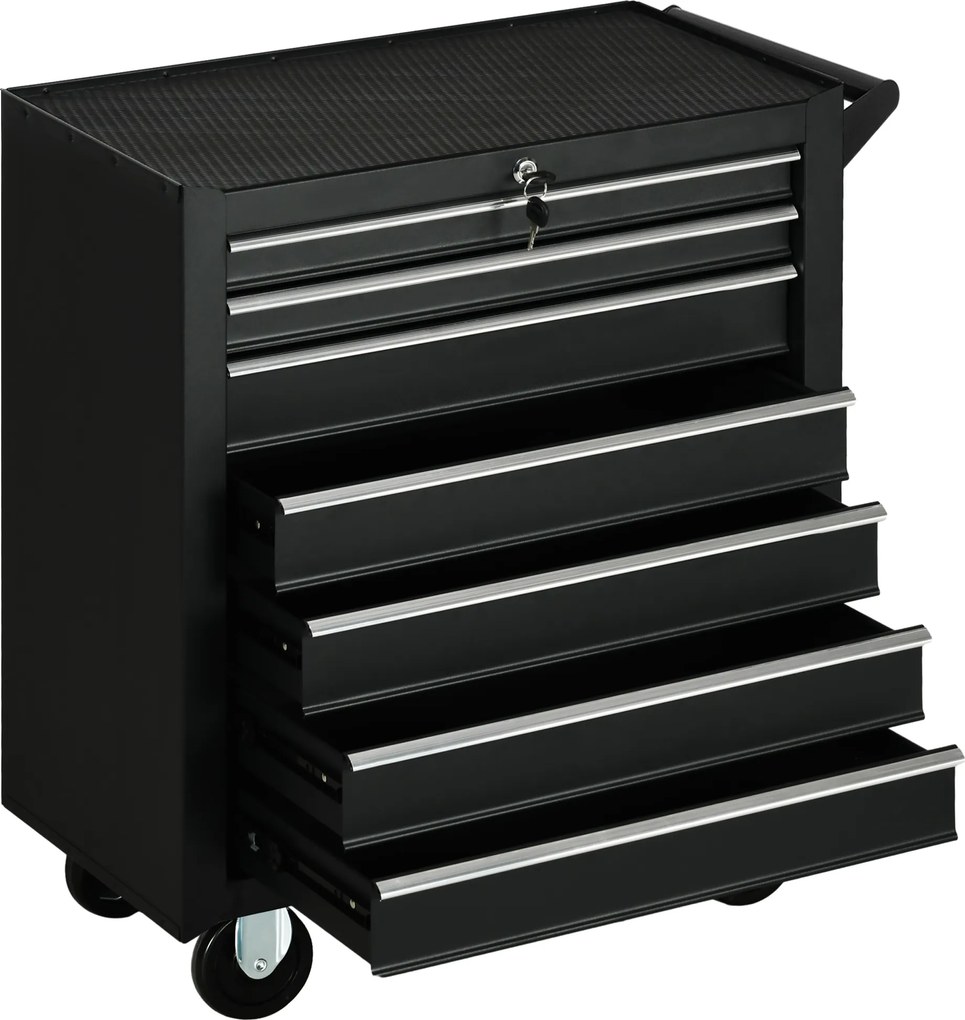 DURHAND Carrinho de Ferramentas com 7 Gavetas Rodas Trava Armário de Armazenamento para Oficina de Garagem e Chapa de Aço 69x33x75 cm Preto | Aosom Portugal