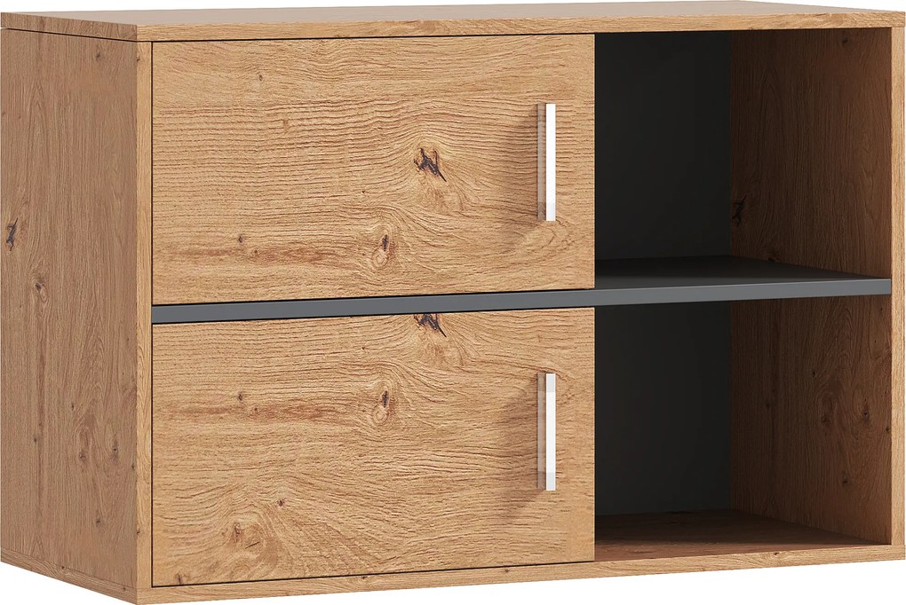 Móvel Auxiliar Casa de Banho Móvel para Casa de Banho de Parede com Compartimentos Abertos e 2 Portas 80x35x57,5 cm Madeira