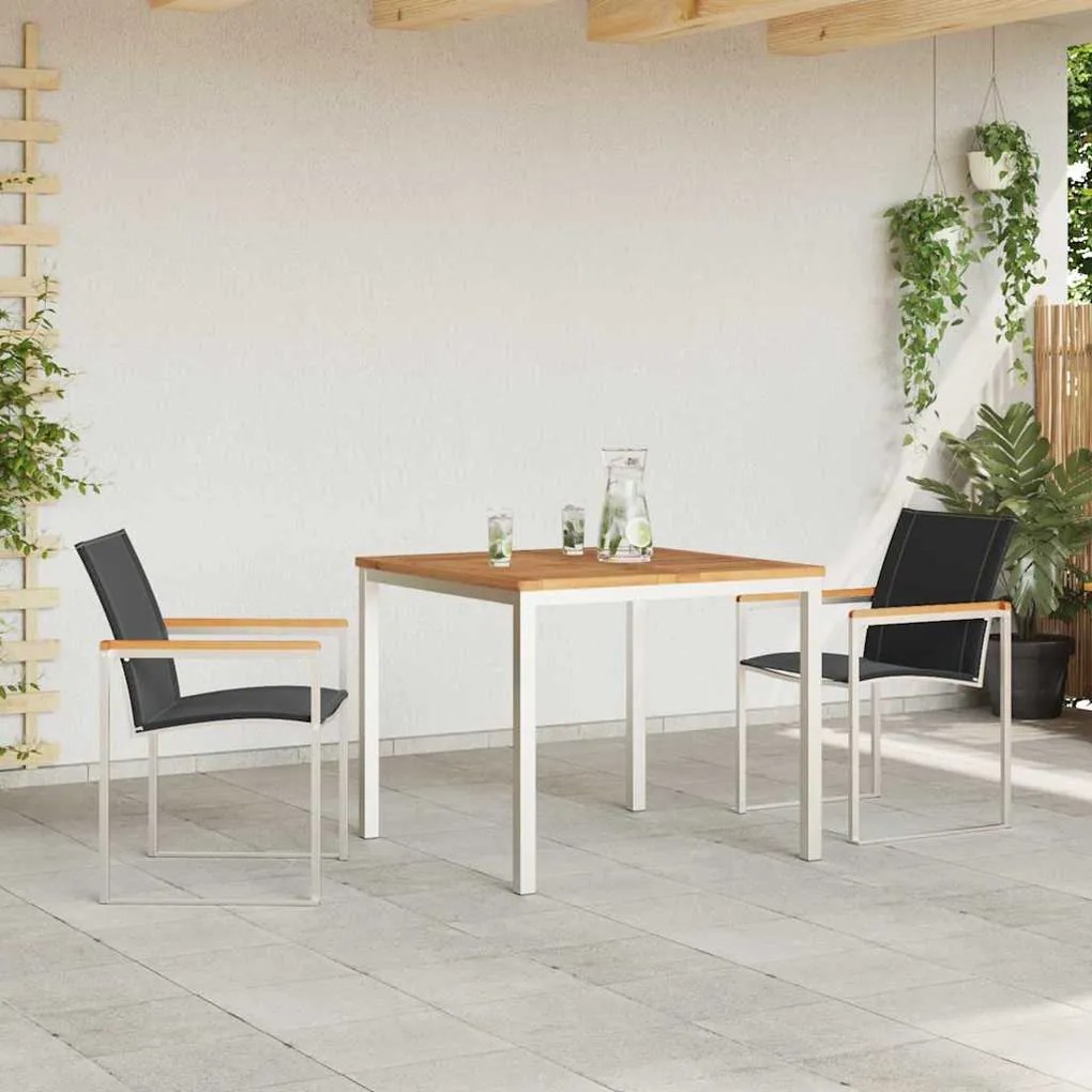 vidaXL Conjunto de Jantar de Jardim 3 peças em madeira de acácia e aço inoxidável