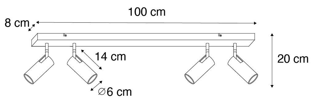 Candeeiro de teto moderno preto com bronze 4 luzes ajustáveis - Renna Moderno