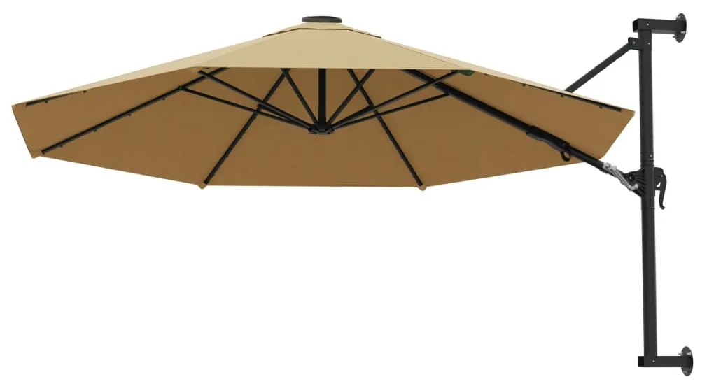 Guarda-sol de parede mastro metálico 300 cm cinza-acastanhado
