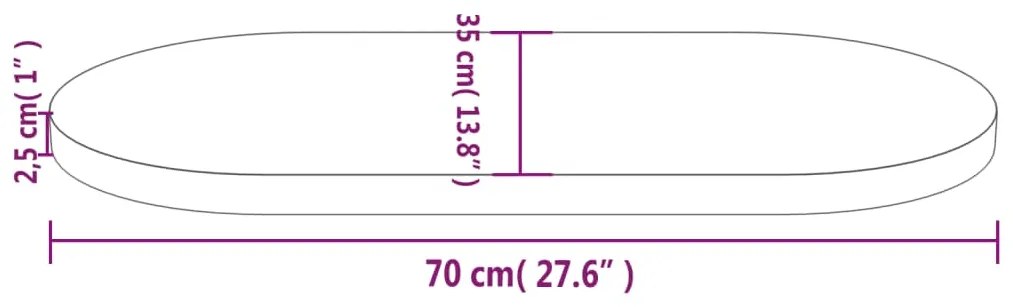 Tampo de mesa oval 70x35x2,5 cm madeira de pinho maciça