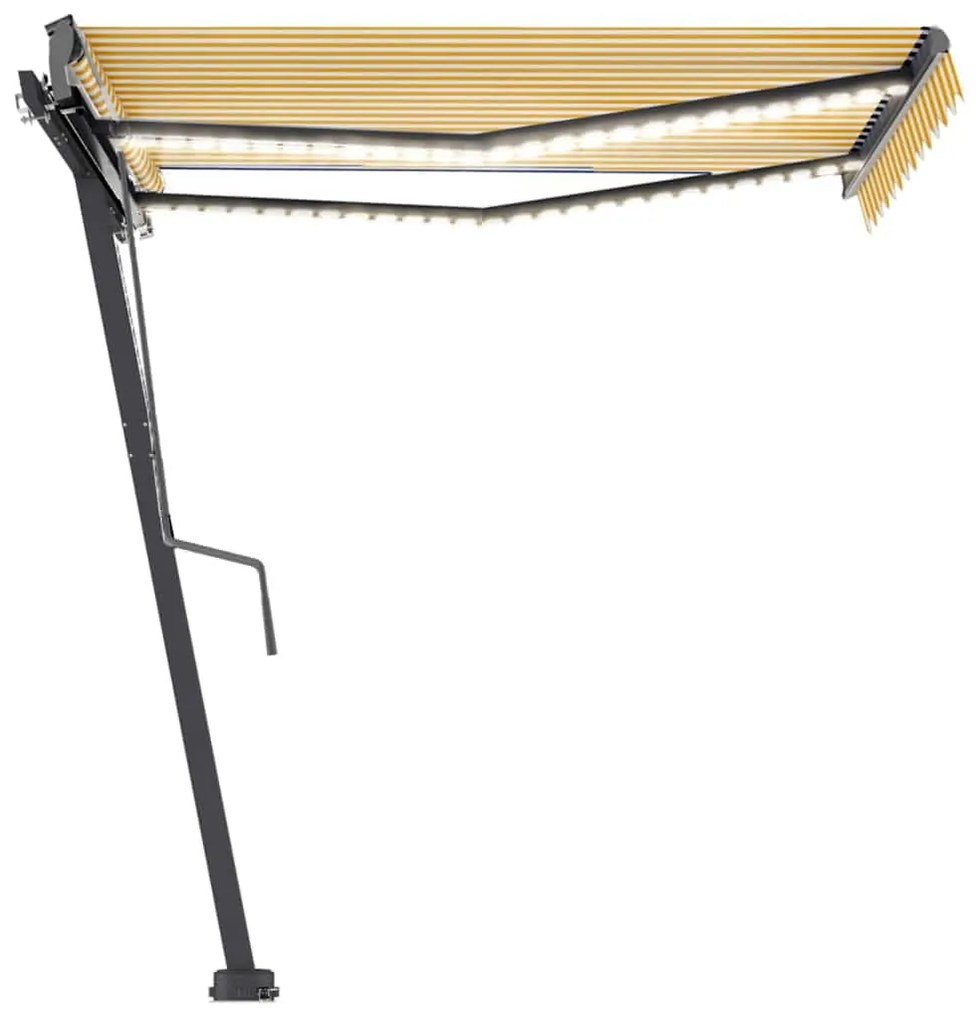 Toldo retrátil manual com LED 350x250 cm amarelo e branco