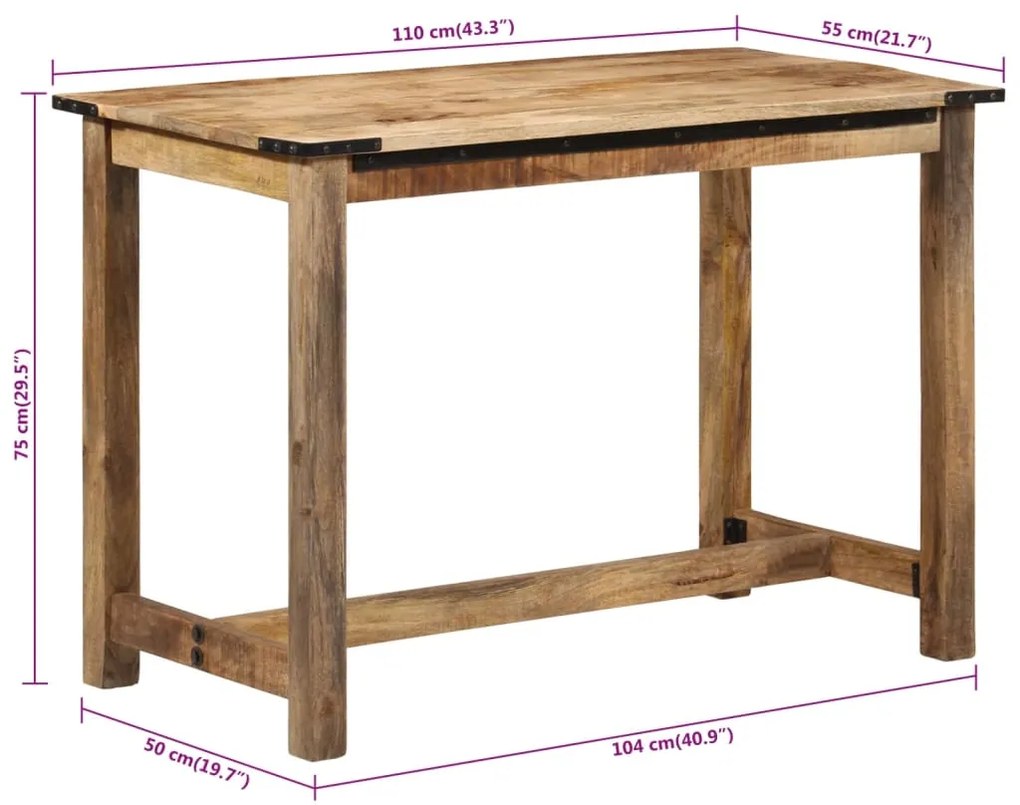 Mesa de jantar 110x55x75 cm madeira de mangueira maciça