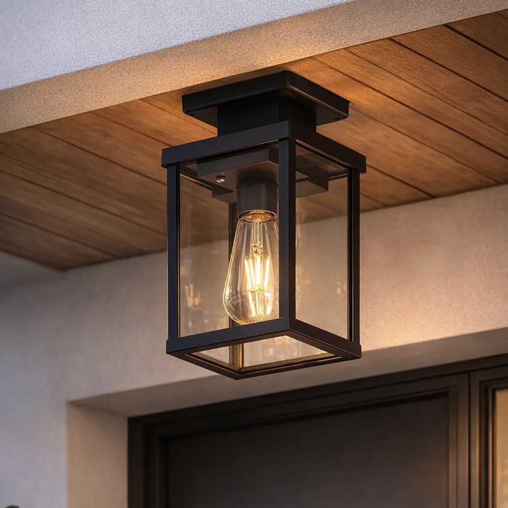 Plafon de exterior moderno preto com sensor de movimento e crepuscular IP44 - Rotterdam