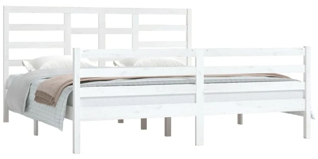 Estrutura de cama super king pinho maciço 180x200 cm branco