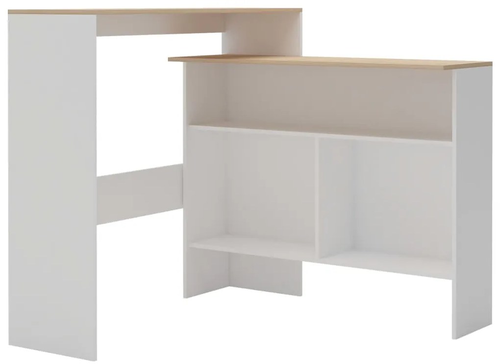 Mesa de bar com 2 tampos 130x40x120 cm branco e carvalho