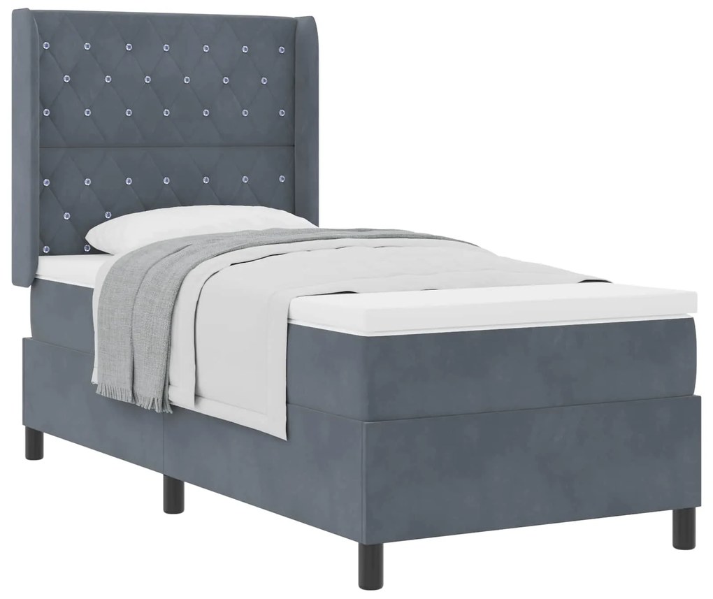 vidaXL Cama Box com colchão Cinza Escuro 90 x 190 cm Veludo