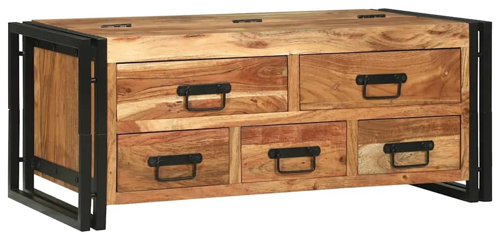 vidaXL Mesa de centro com gaveta Castanho Madeira Sólida de Acácia