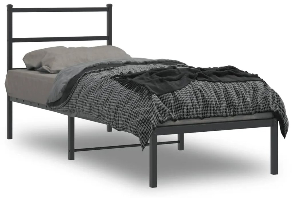 Estrutura de cama metal s/ colchão c/ cabeceira 75x190 cm preto