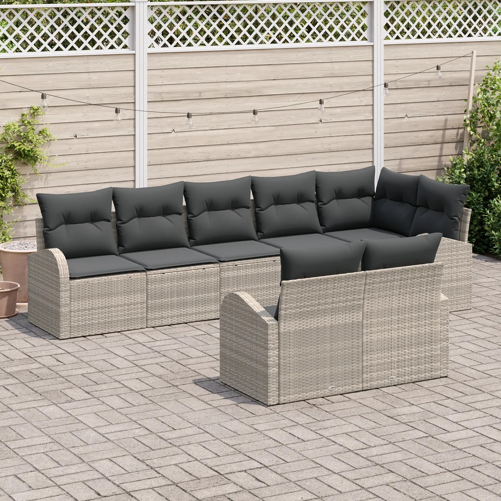 Conjunto de Sofá de Jardim vidaXL 8 Peças com Almofadas Cinza Claro em