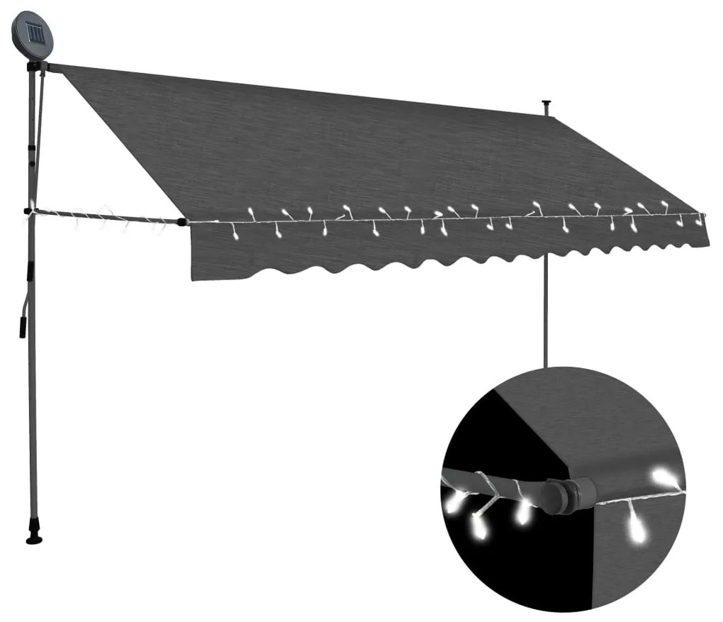 vidaXL Toldo retrátil manual com LED 350 cm antracite