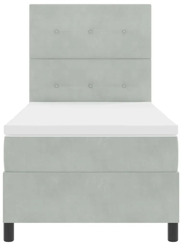 Cama Box com Colchão e Luz LED Cinza Claro 100x200 cm em Veludo