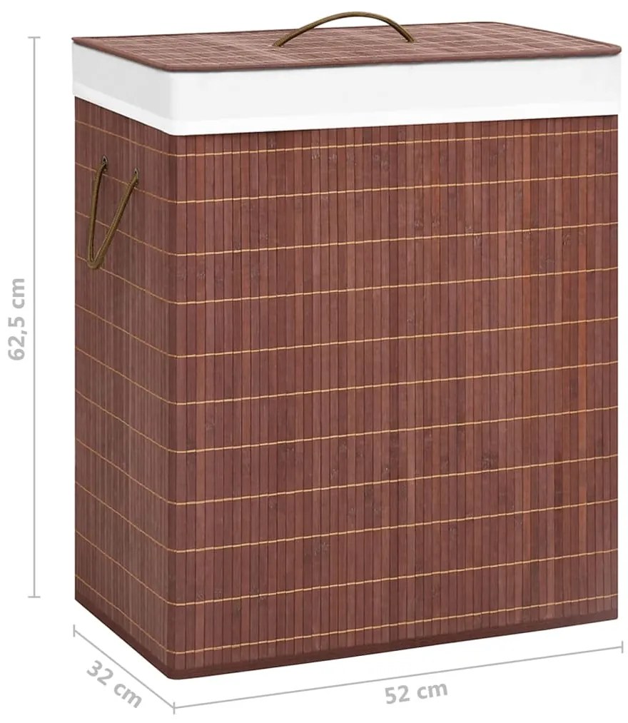 Cesto para roupa suja c/ 2 secções 100 L bambu castanho