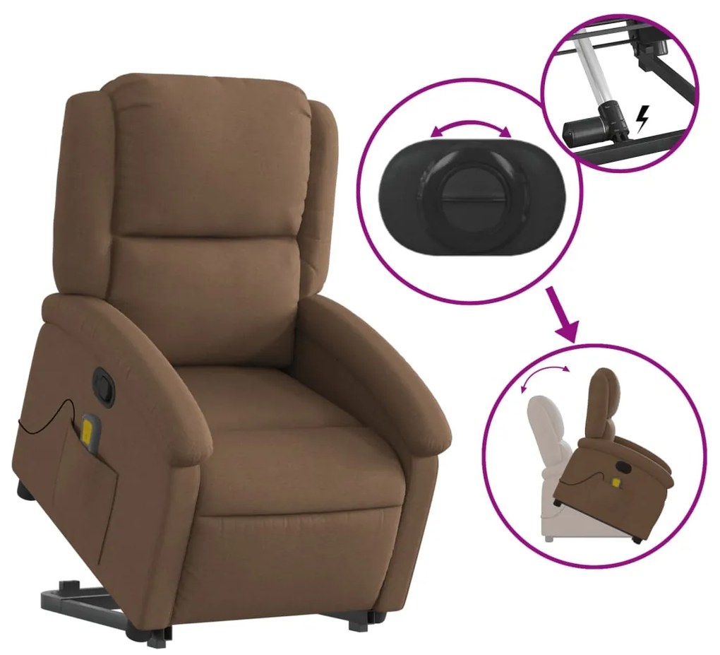 Poltrona reclinável massagens tecido castanho