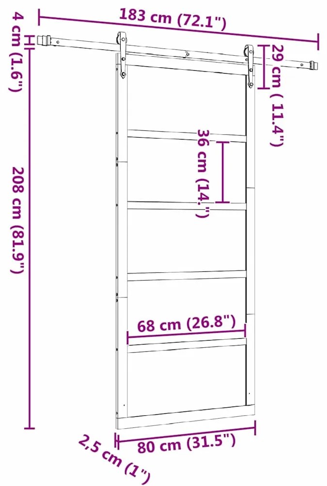 Porta Deslizante Castanho 80 x 208 cm Madeira de pinho maciça
