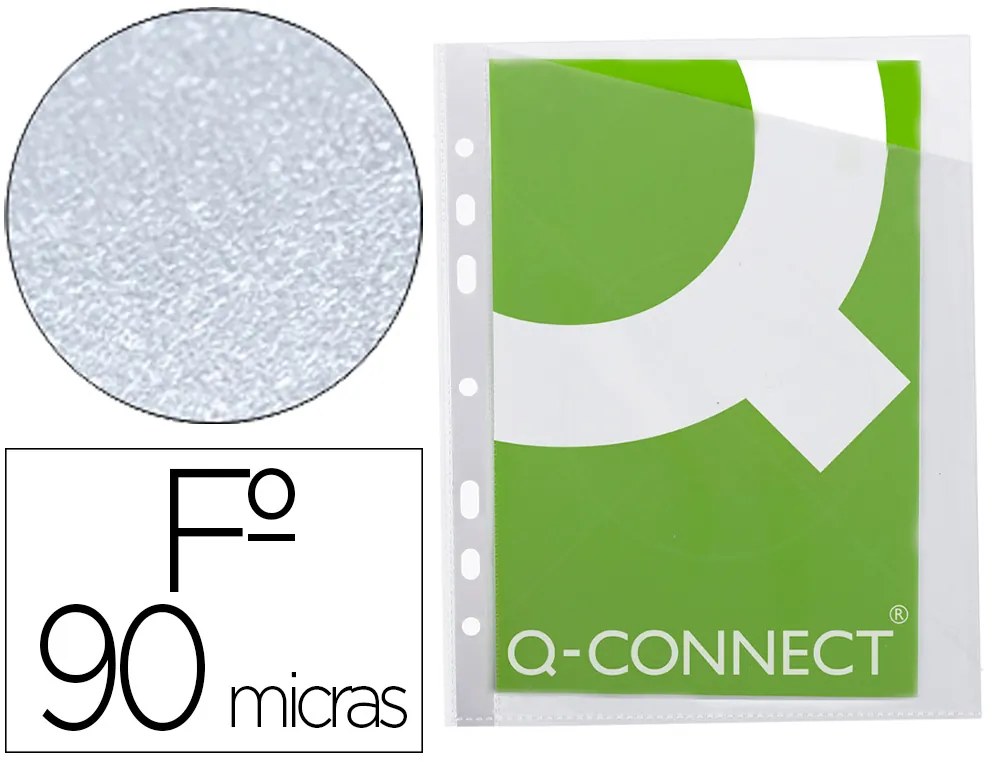 Bolsa Catálogo Q-Connect Corte Obliquo 290x195 mm Cristal 4 Furos Pvc 90 Mc Caixa de 100 Unidades