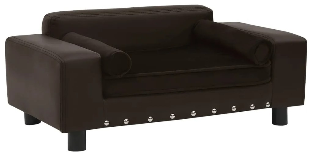 170955 vidaXL Sofá para cães 81x43x31 cm pelúcia e couro artificial castanho
