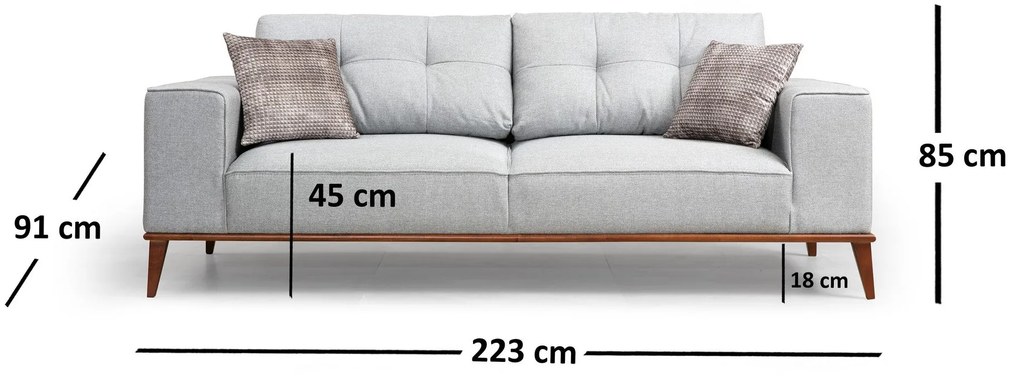 Sofá-Cama de 3 Lugares Montana – Cinzento – 223 cm x 91 cm x 85 cm