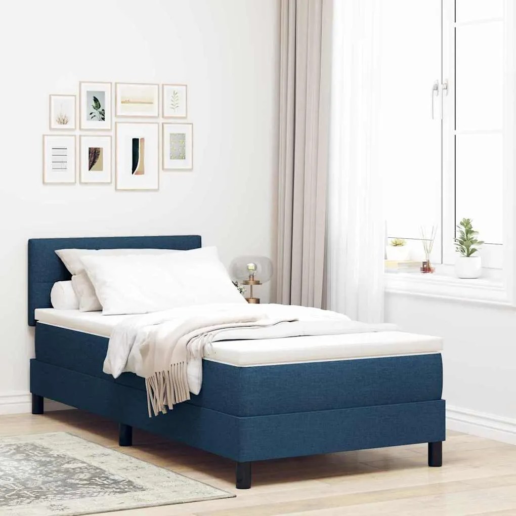 vidaXL Cama Box com colchão com cabeceira Azul 80 x 200 cm tecido