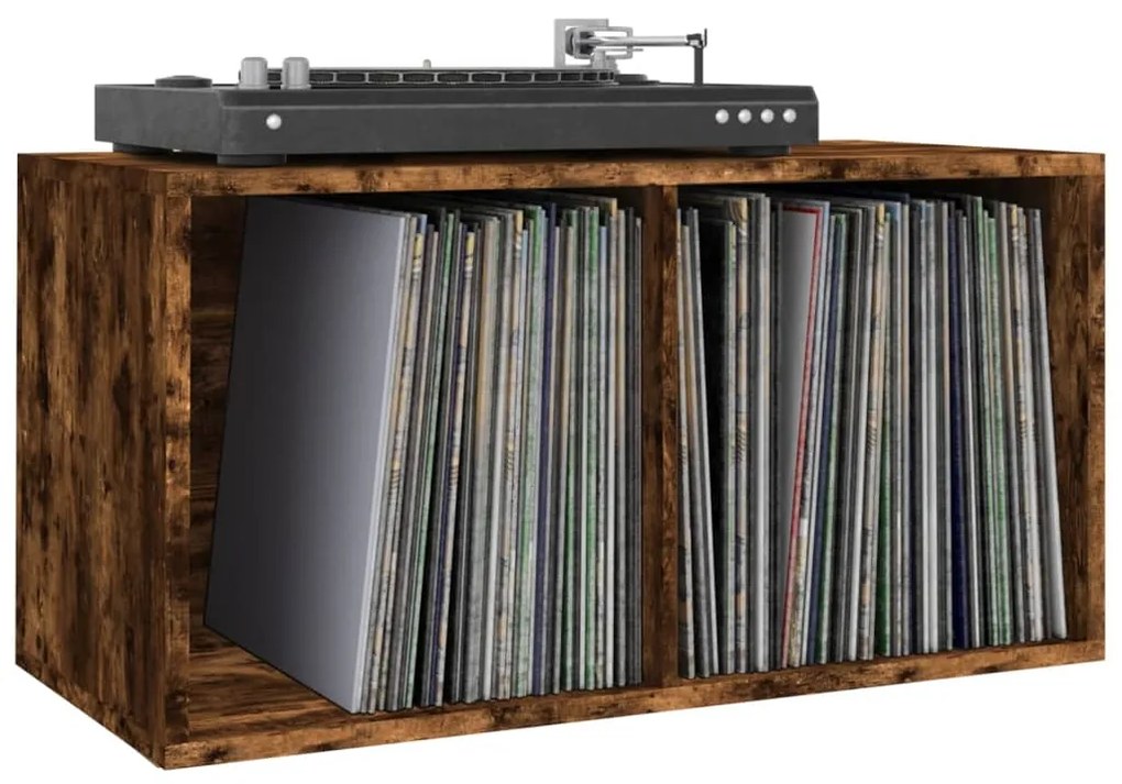 Caixa discos vinil 71x34x36cm derivados madeira carvalho fumado