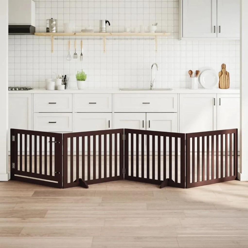 vidaXL Portão p/ cães c/ porta dobrável 4 painéis 320cm álamo castanho