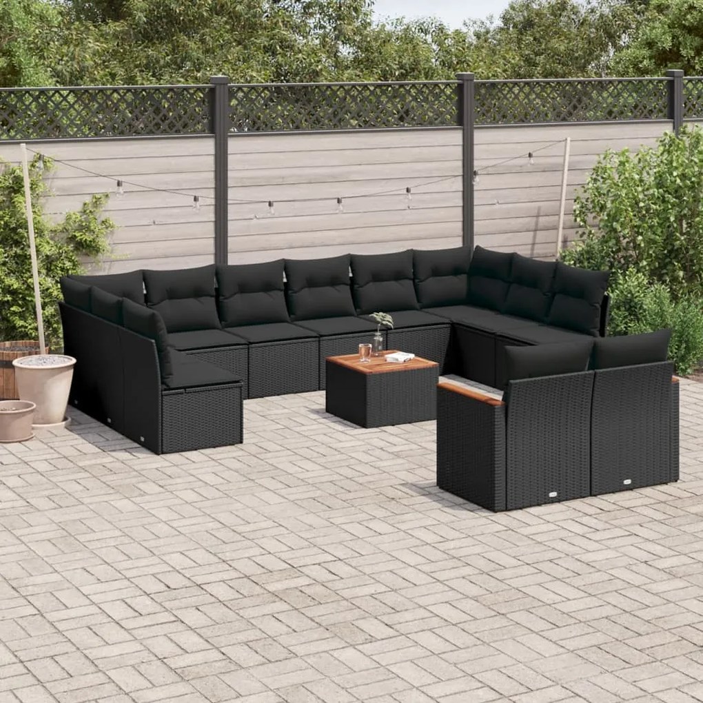 vidaXL 13 pcs conjunto de sofás de jardim com almofadões vime PE preto