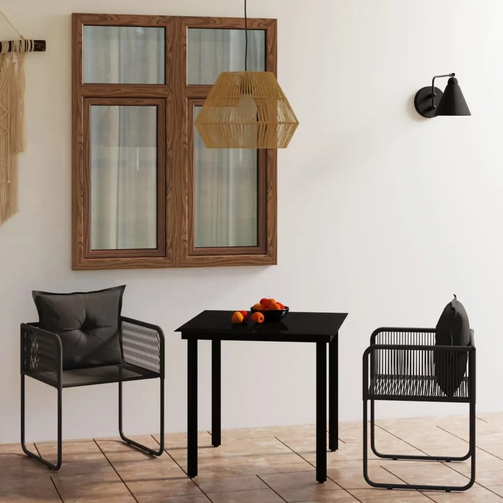 3 pcs conjunto de jantar para jardim preto