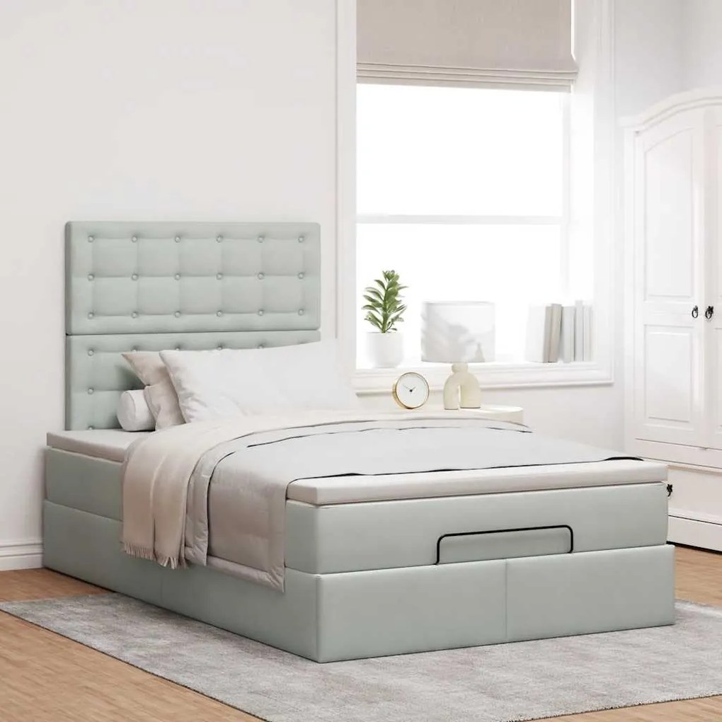 Estrutura de cama otomana com colchões cinza claro Veludo